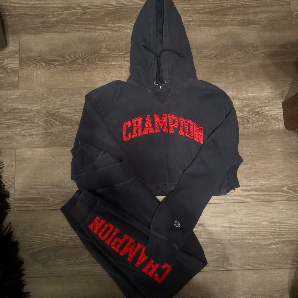 Black Champion cropped hoodie with red embroidery